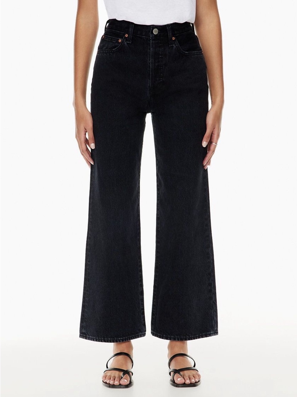 Denim Forum | Farrah High Rise Wide Leg Jeans 28L Black Eyeliner Size 26 Aritzia